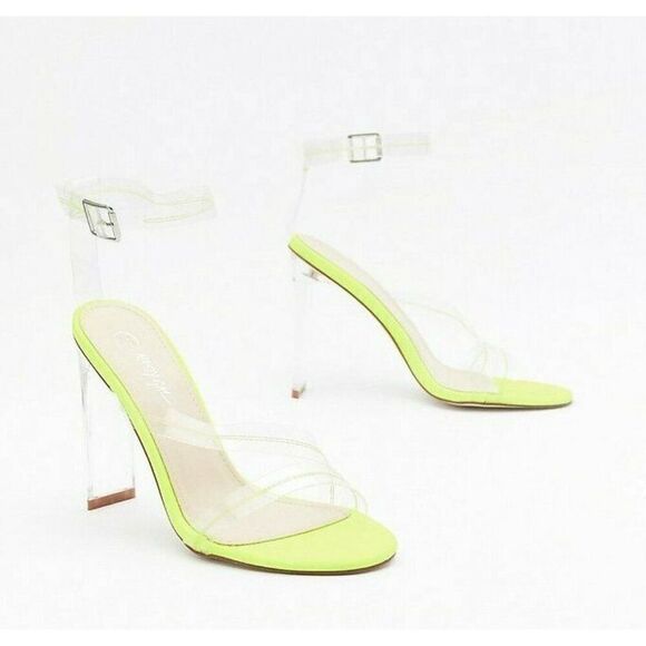 Nasty Gal Women's 7 Lets Be Clear Contrast Stitch Neon Yellow Heels - New - Picture 3 of 4